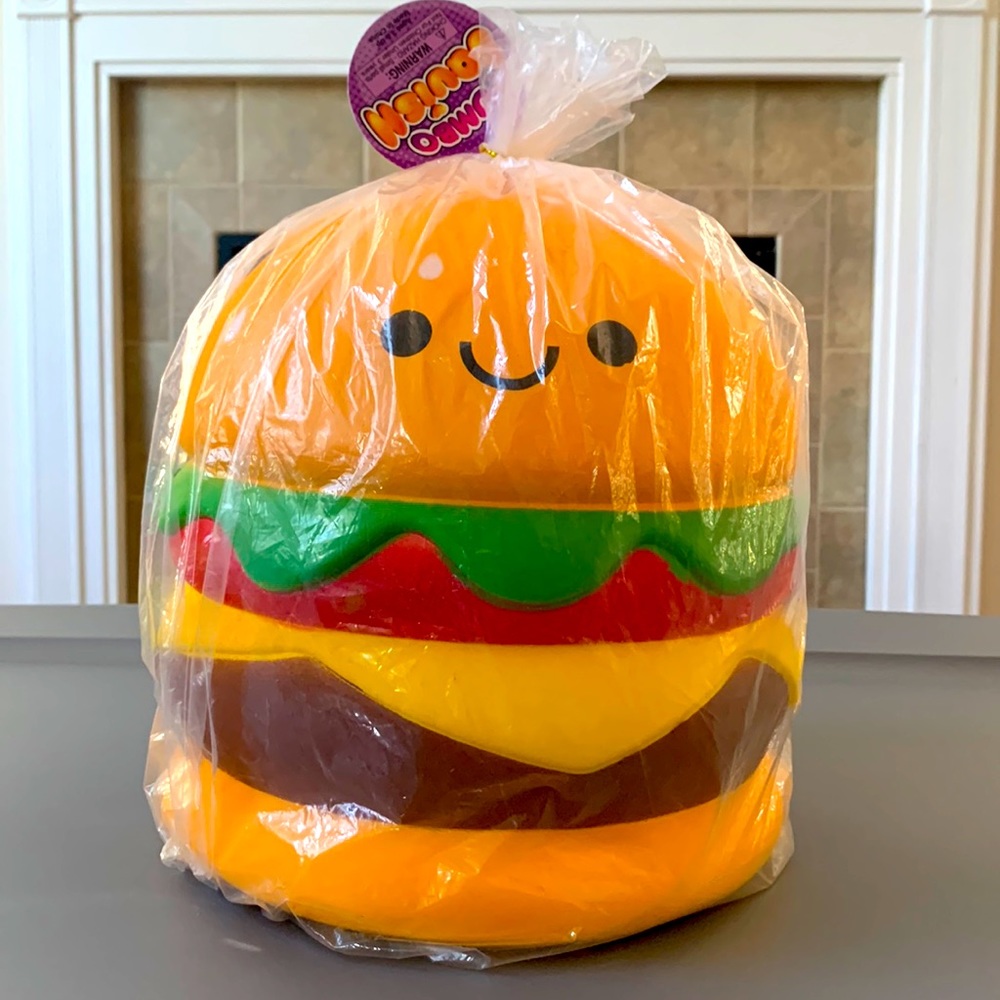 Rare brand new 9.5” Jumbo Hamburger Squishy